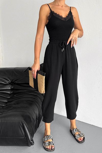 İstangül Butik Leg and Pocket Detail Cotton Linen Casual Pants