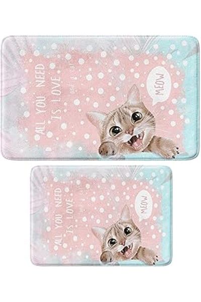 MERTONLİNE Monnhein Cute Design Microfiber Bath Mat, Non-Slip Base, Machine Washable (230_Bpsm,