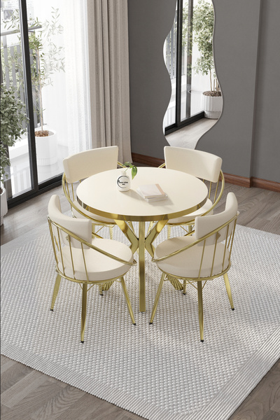 BY ORHAN GÜZEL Mutfak Masası Takımı , 4 Kişilik Mutfak Masa Takımı , Yuvarlak Masa Takımı Küt Ayaklı Takım