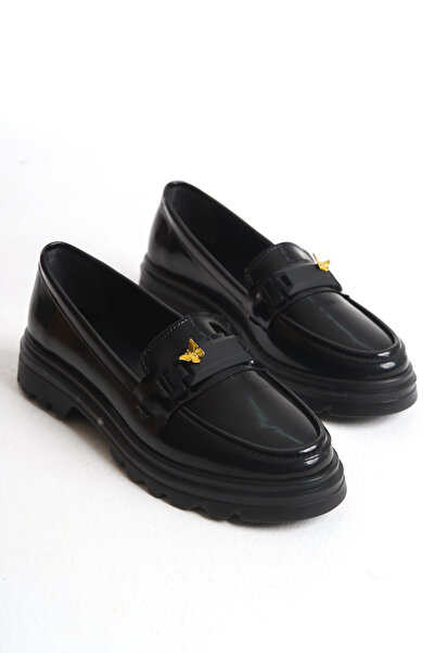 Shoesers Kadın Özel Tasarım Hafif ve Kalın Tabanlı Casual Oxford, Kelebek Tokalı Günlük Loafer Ayakkabı