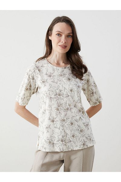 LC Waikiki Grace Navy Blue Crew Neck Floral Women's T-Shirt