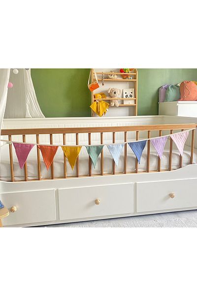 Hubb 3 Meters Tall Set of 10 100% Cotton Muslin Fabric - Triangular Flag Flema for Children's Room