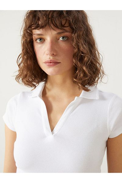 LC Waikiki Tricou cu mânecă scurtă imprimat cu guler polo de sezon nou pentru femei - S5DN79Z8