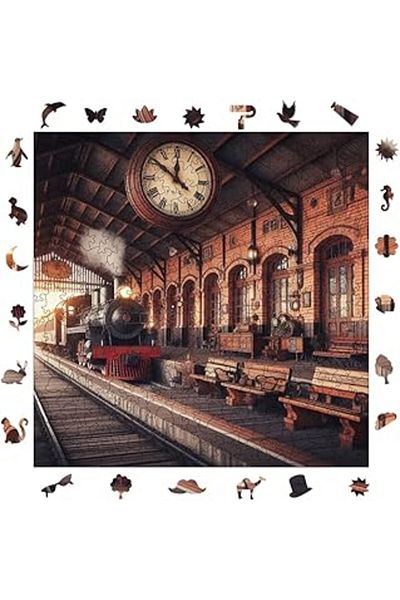 Mu Art Ahşap Pinecone - Wooden Puzzle for Adults - Old Train Station Unique Piece Puzzle - 353 Pieces