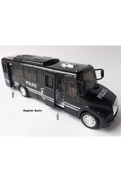 CAN OYUNCAK Bus Lighted Sound Unbreakable Toy Police Bus Headlight Lights up Door Opens