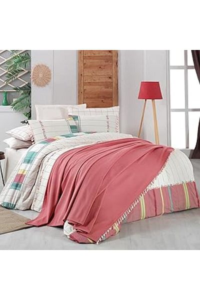 Mu Art Ahşap Sarev Eva Carlo Pink Double Personality 100% Cotton Duvet Cover Set and Pike Set