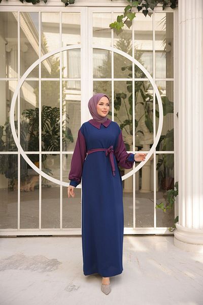 Aranlı tekstil Φορητό Φόρεμα Hijab με Πολύχρωμες Μανσέτες