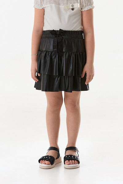 Fulla Moda Ruffled Girl's Skirt with Ribbon and Faux Leather