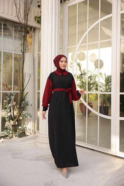 Aranlı tekstil Φορητό Φόρεμα Hijab με Πολύχρωμες Μανσέτες