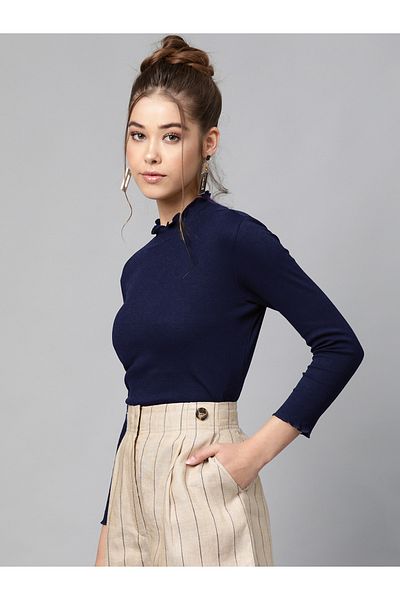 Sassafras By Styli Ribbed High Neck Long Sleeve Top