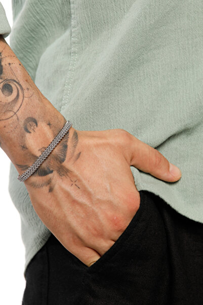 Fjellor Criston Erkek Gümüş Renk Paslanmaz Çelik Kelepçe Bileklik