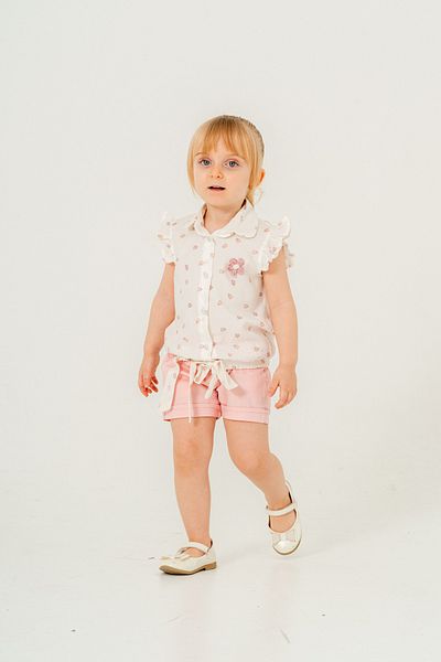 PAMPAL ÇOCUK Girl's Short Sleeve Shirt - Double Set with Shorts
