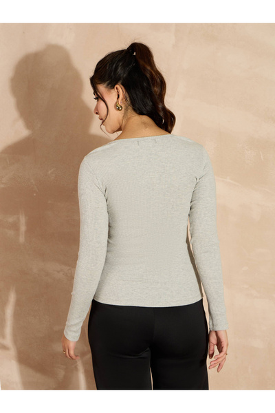 Sassafras By Styli Ribbed Square Neck Long Sleeves Top