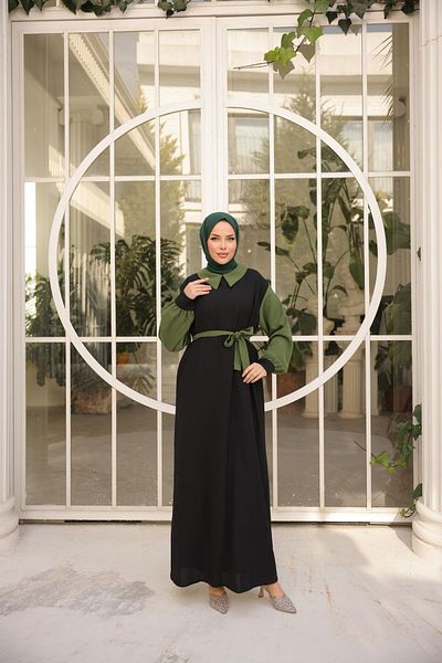 Aranlı tekstil Φορητό Φόρεμα Hijab με Πολύχρωμες Μανσέτες