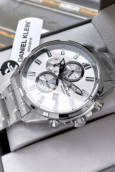 Daniel Klein Horizontal Waterproof Men's Wristwatch 3 Atm Silver Color Steel Band Gift Bracelet