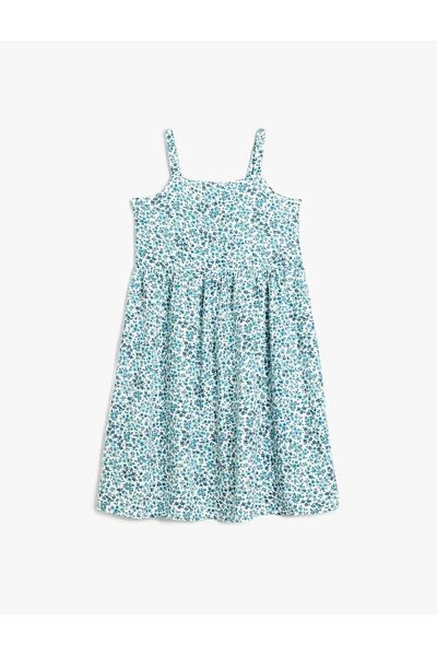Koton Floral Patterned Square Neck Strap A-Line Ecru Girl's Dress 5Skg80031Aw
