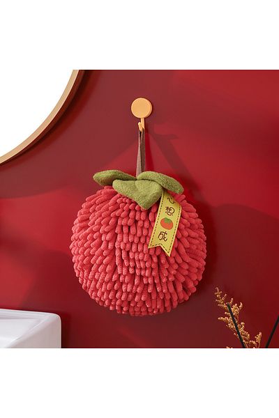 Choice A Cute Chenille Hand Towel Kitchen Bathroom Red Hand Ball with Hanging Loop Quick Drying Soft Absor.