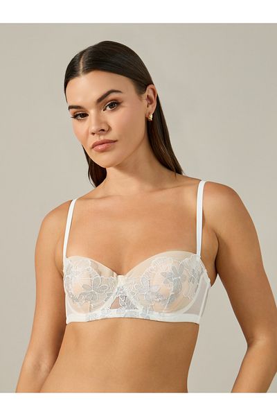 Styli Padded Wired Balconette Bra with Floral Applique