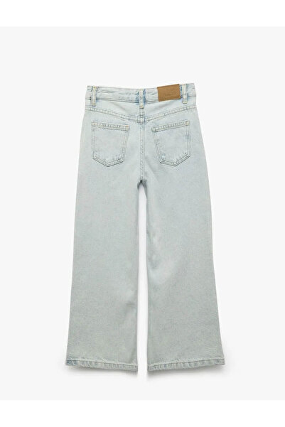 Koton Cotton Stone Detailed Wide Leg Indigo Girl's Jeans 5Skg40091Ad