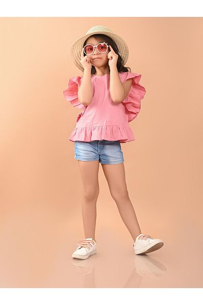LilPicks By Styli بلوزة بأكمام مكشكشة وحاشية مكشكشة ورقبة دائرية