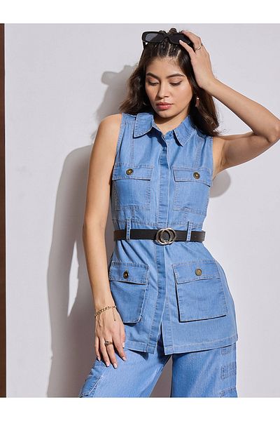 Sassafras By Styli Solid Sleeveless Top with Pocket Detail
