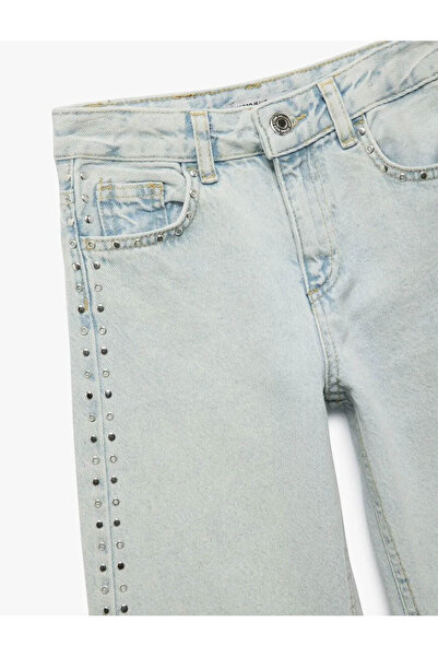 Koton Cotton Stone Detailed Wide Leg Indigo Girl's Jeans 5Skg40091Ad