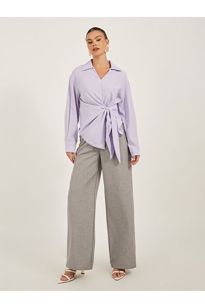 Luxewave By Styli Solid Collared Wrap Look Top