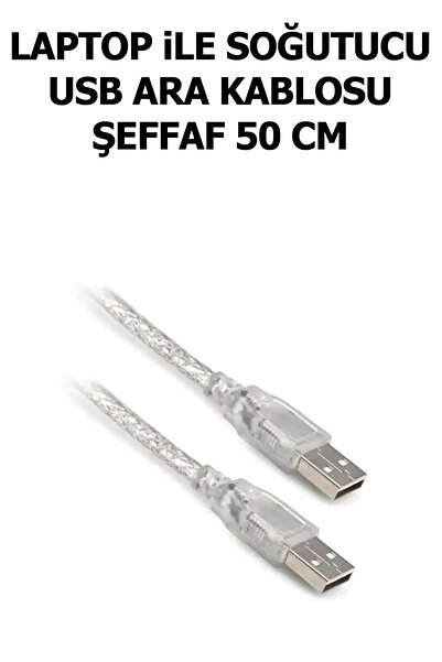 Plus Bilişim Laptop Soğutucu Kablo Usb Erkek Erkek 2 Ucu Erkek Usb to Usb 50 CM Çift Taraflı Usb A Şeffaf K.