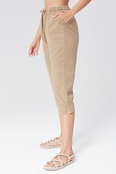 MONAHA Women's Mink Relaxed Cut Cotton Capri - Linen, High Waist, Slit Monaha