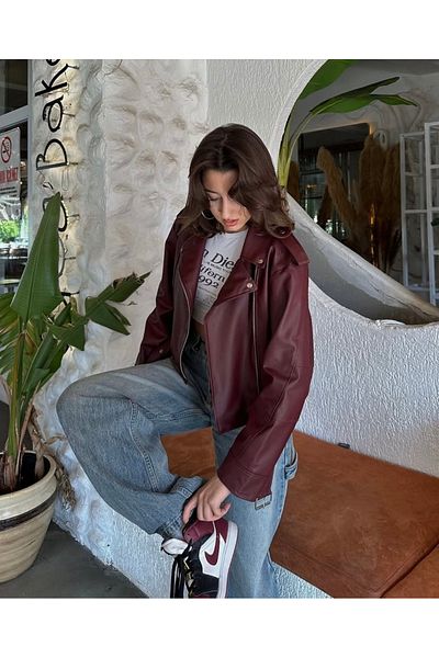 Ekim Store Oversize Crop Leather Jacket with Belt