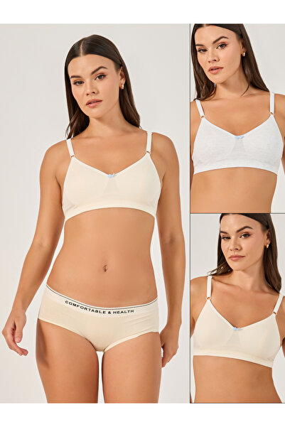 Styli عبوة من قطعتين - حمالة صدر مبطنة بدون أسلاك مصبوبة مع تفاصيل فيونكة متباينة اللون