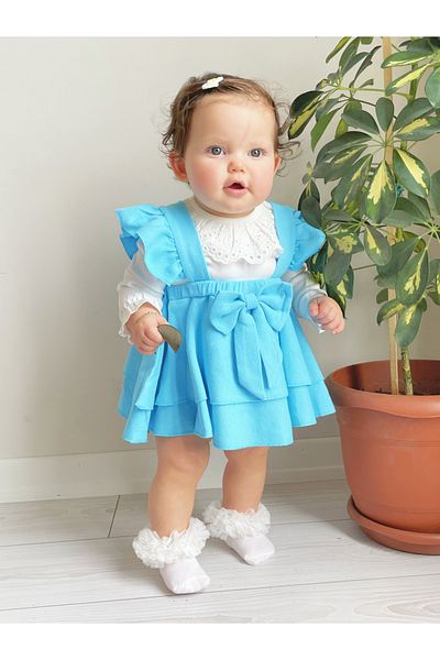 Jammybaby Stylish Lace Gilet Bodysuit for Baby Girls with Skirts - 100% Cotton, Bow, Snaps, Birthday Special Suit