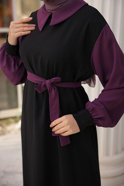 Aranlı tekstil Φορητό Φόρεμα Hijab με Πολύχρωμες Μανσέτες