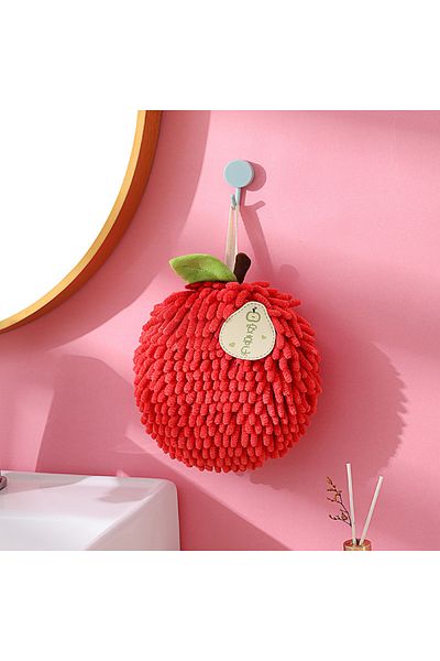 Choice D Cute Chenille Hand Towel Kitchen Bathroom Red Hand Ball with Hanging Loop Quick Drying Soft Absor.