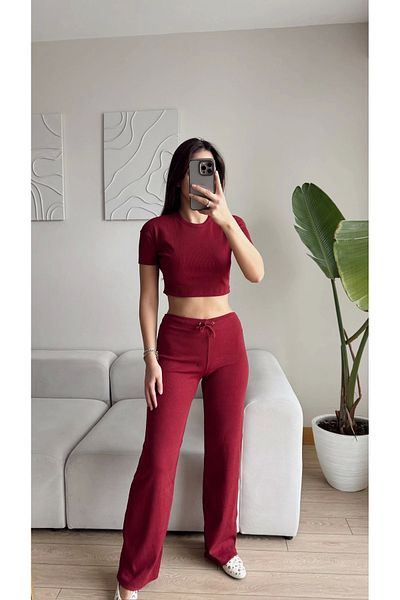 Zoom Butik طقم قميص قصير وبنطلون - أحمر كلاريت