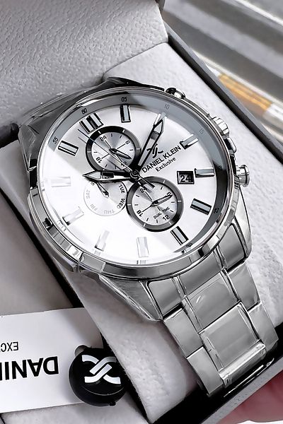 Daniel Klein Horizontal Waterproof Men's Wristwatch 3 Atm Silver Color Steel Band Gift Bracelet