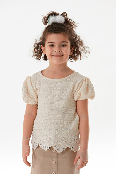 Fulla Moda Блузка з балонними рукавами та рюшами на талії для дівчаток