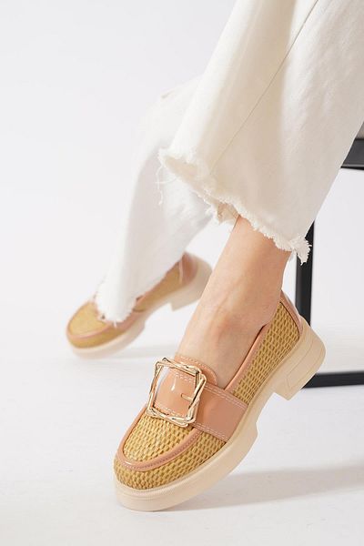 Moda Pie Дамски обувки Neynet с метална катарама, кафяви, сламени