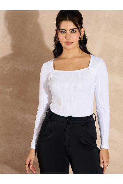 Sassafras By Styli Ribbed Square Neck Long Sleeves Top