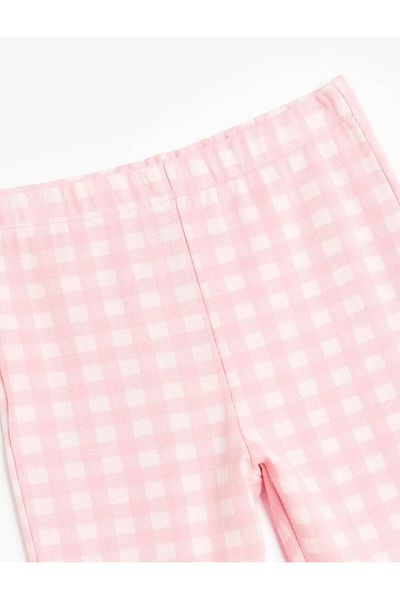 Koton Pink Girls' Trousers - Plaid Patterned Elastic Waist Flared Leg