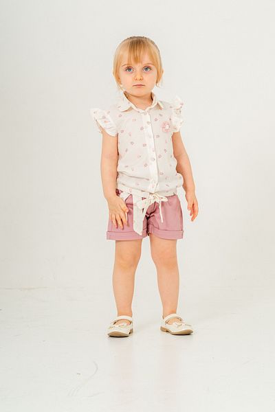 PAMPAL ÇOCUK Girl's Short Sleeve Shirt - Double Set with Shorts
