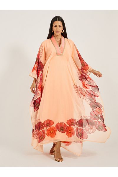 Maxim Creation By Styli Floral Print V-Neck Embroidered Kaftan