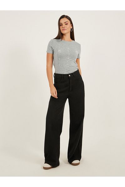 Styli Embellished Round Neck Regular Fit T-Shirt