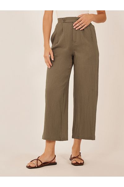 Styli Crinkled Pleated Cropped Wide Leg Pants