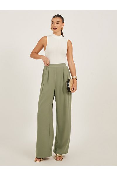 Luxewave By Styli Solid Pleated Straight Leg Pants