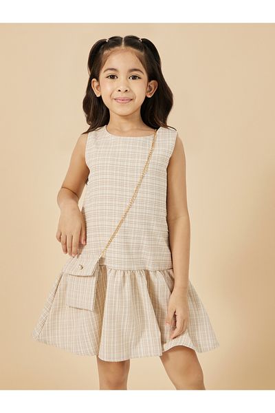 Styli Tweed Sleeveless Drop-Waist Dress with Bag