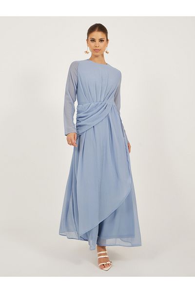 Styli Plain Ruffle Detail Long Sleeves Wrap Maxi Dress