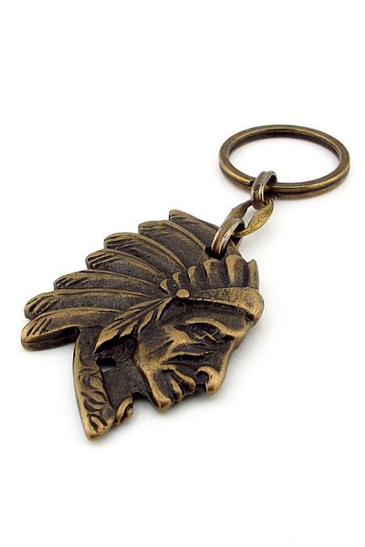 Solfera Native American Tribal Chief Silhouette Tumbled Bronze Yellow Antique Metal Keychain Kc244