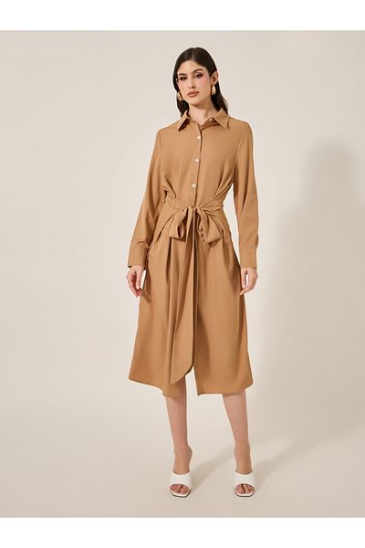 Styli Plain Long Sleeves Shirt Midi Dress