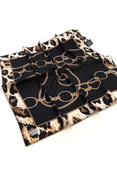 Levidor Twill Silk Scarf Chain Pattern Μαύρο, Κρέμα, Πούδρα